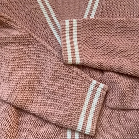 Alo Yoga Tennis Club Sweater Knit Cardigan Ballet Pink/White XS